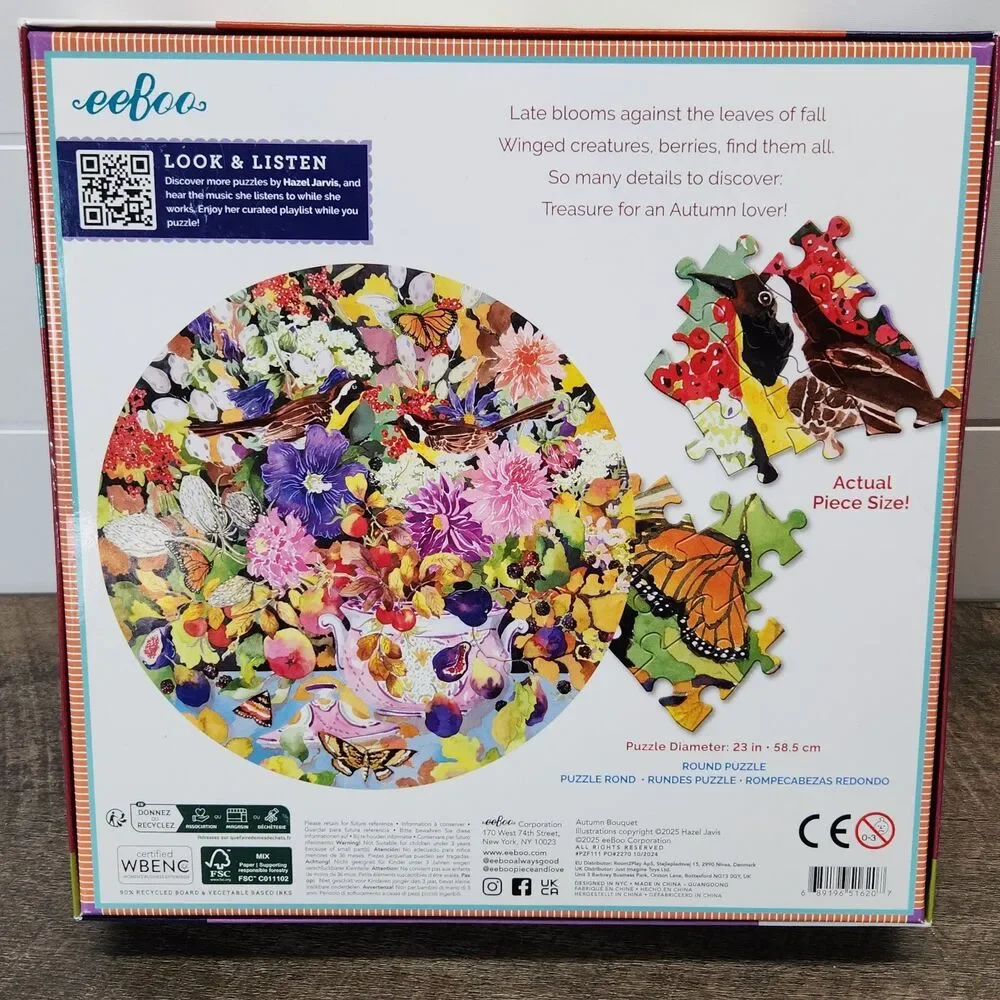 Autumn Bouquet 500 Piece Round Jigsaw Puzzle eeBoo Floral New Sealed